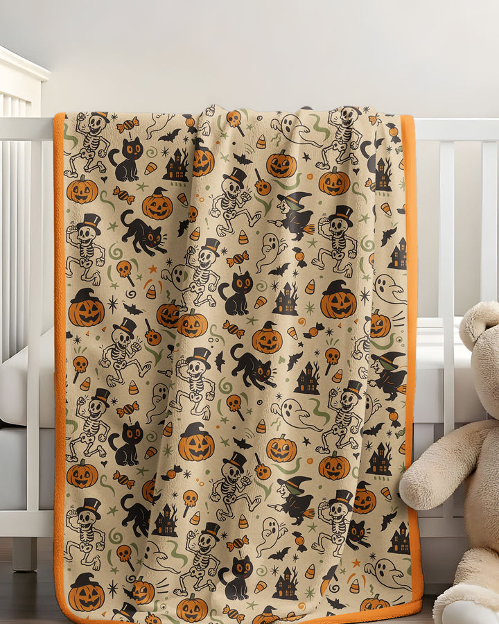 Vintage Skeleton Pumpkin Halloween Bamboo Blanket