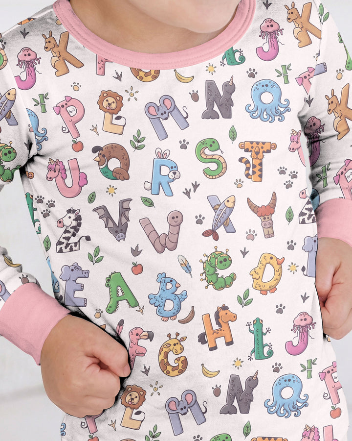 Animals Alphabet Bamboo Two Piece Long Sleeve Pajama Set