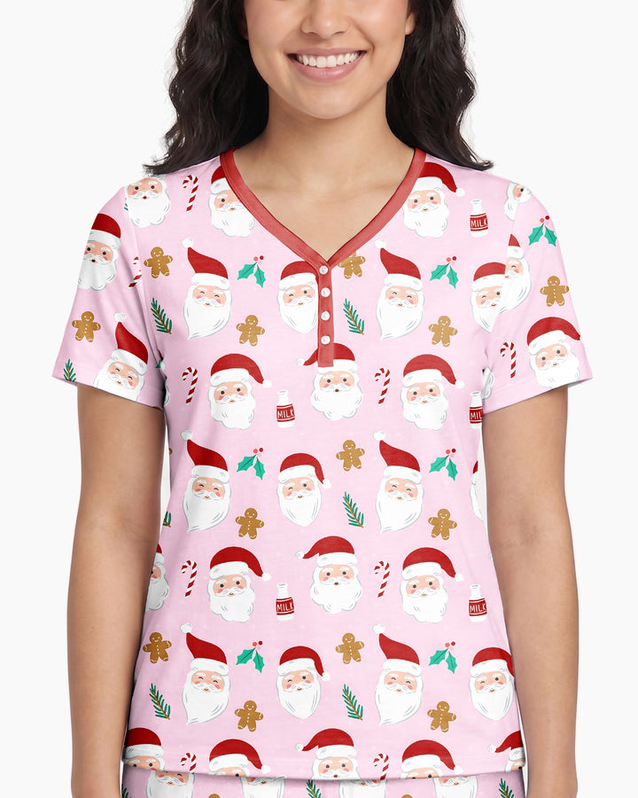 Christmas Sweet Santa Bamboo Women Short Sleeve Short Pajama Set