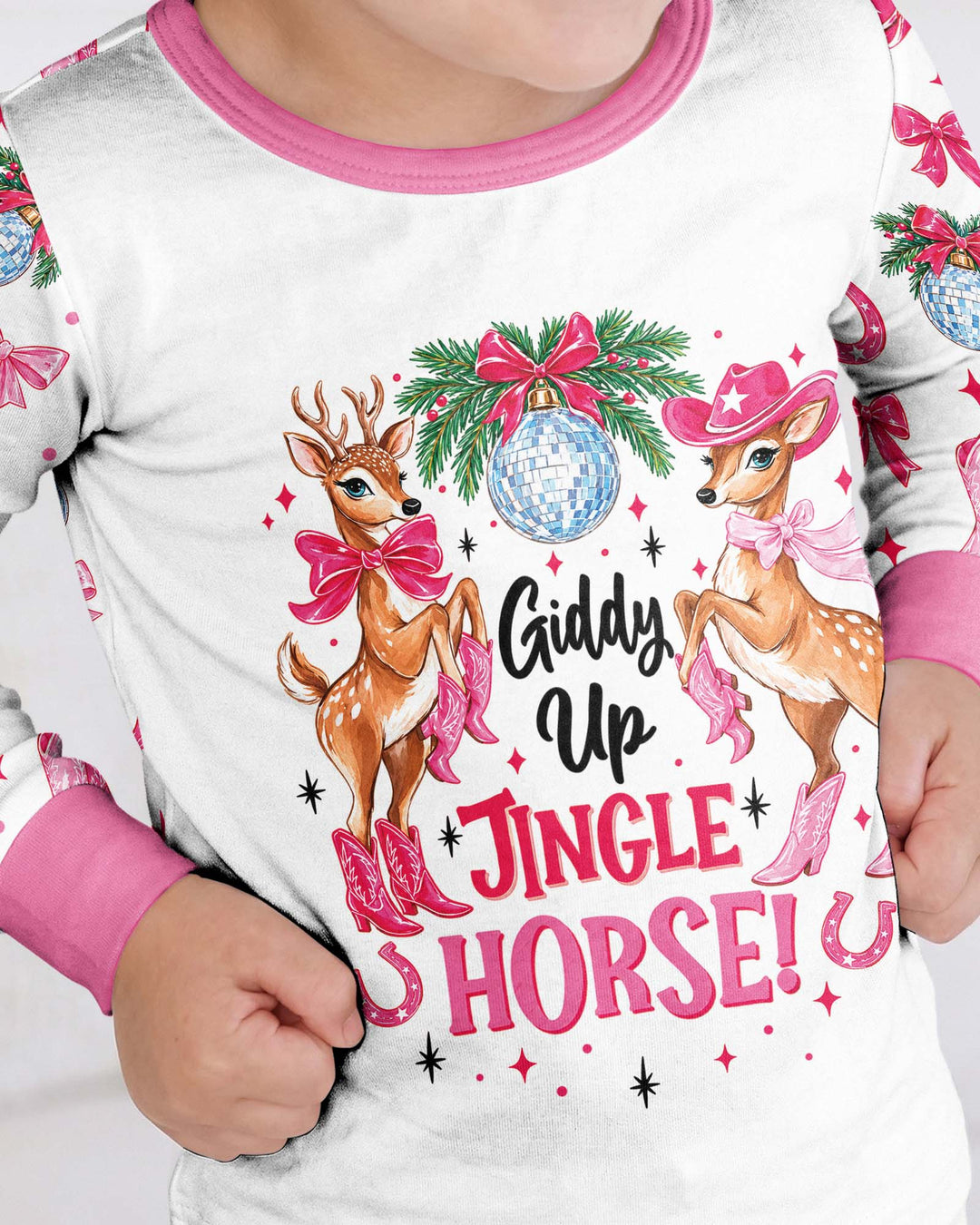 Western Christmas Giddy-up Jingle Horse Bamboo Two Piece Long Sleeve Pajama Set