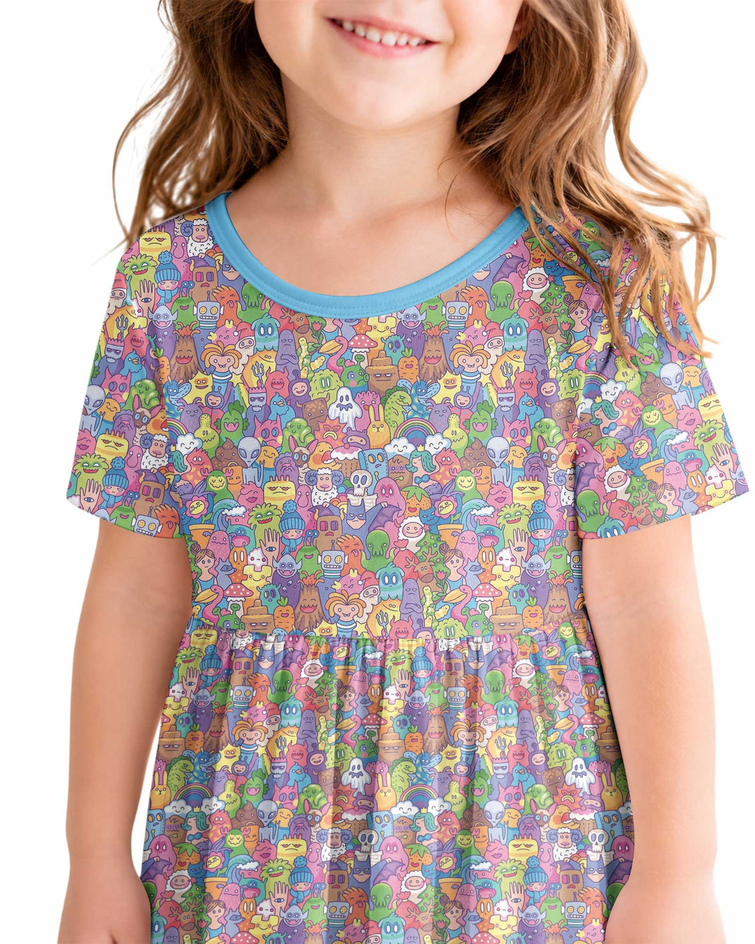 Doodle Characters Pastel Bamboo Twirl Dress