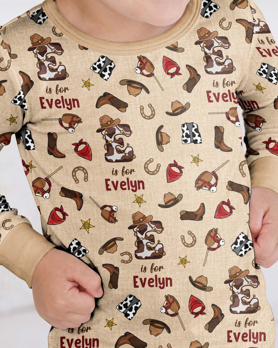 Little Wranglers Custom Name Bamboo Two Piece Long Sleeve Pajama Set