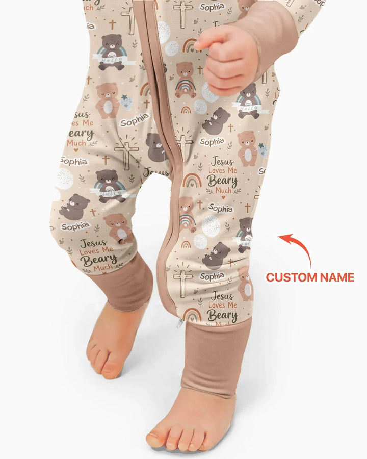 Custom Name Jesus Loves Me Beary Much Bamboo Convertible Zippy