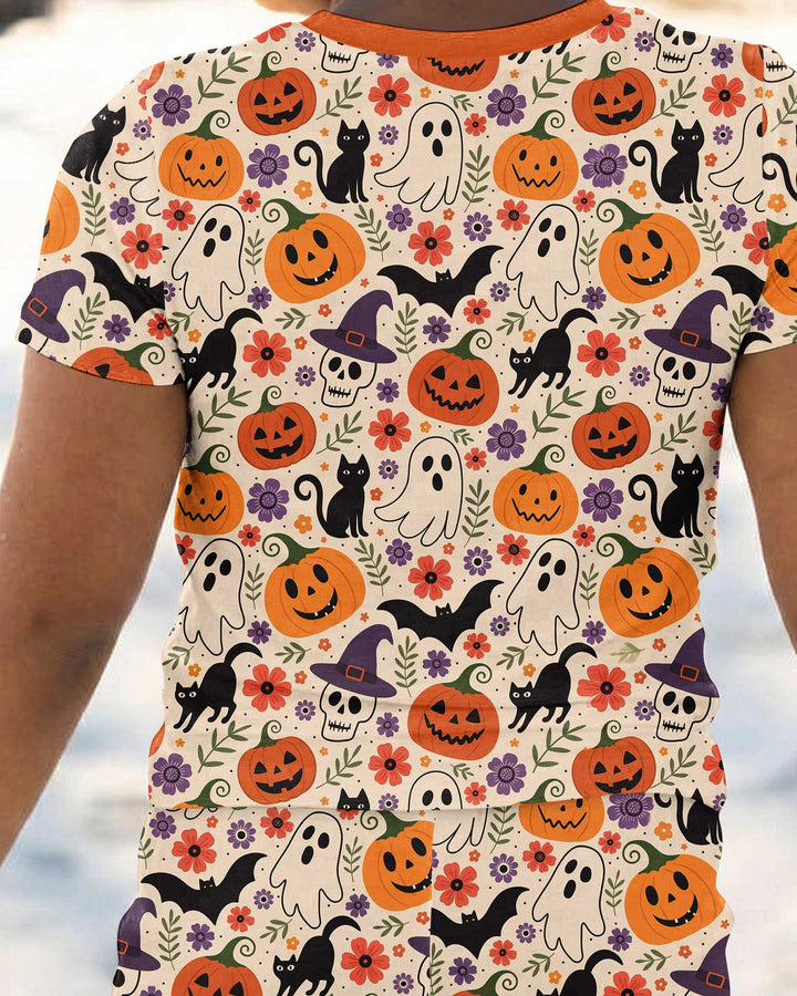 Spooky Halloween Floral Delight Bamboo Two Piece Short Sleeve Pajama Set