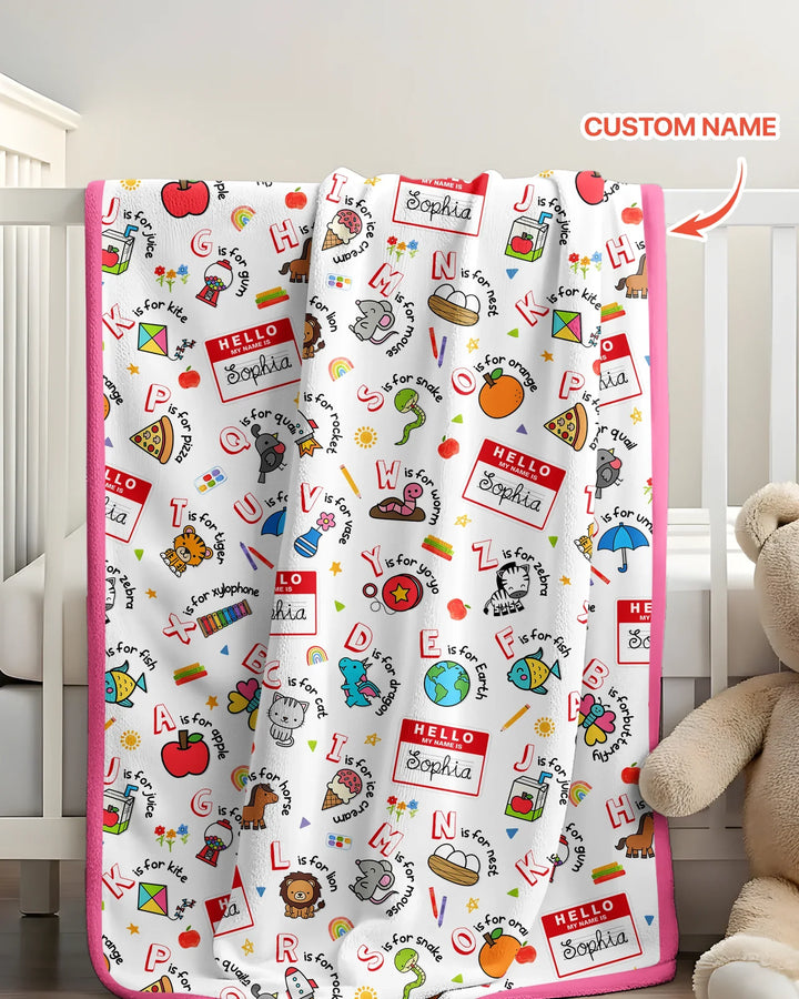 Custom Name Hello School ABCs Bamboo Blanket