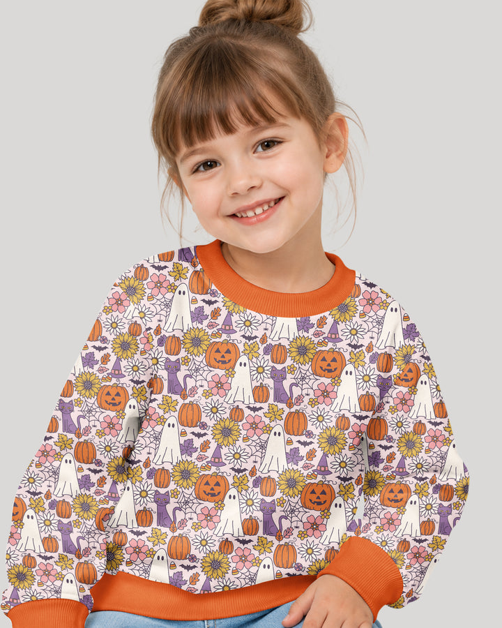 Ghost Pumpkin Fall Floral Halloween Bamboo Crewneck Sweatshirt