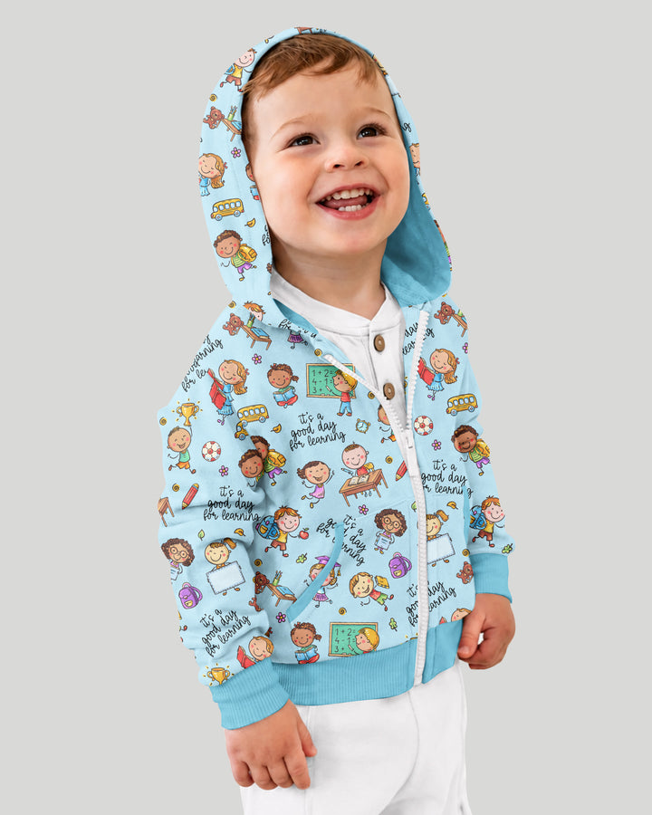 Kapuzenpullover aus Bambus mit hebräischem Alphabet und Reißverschluss