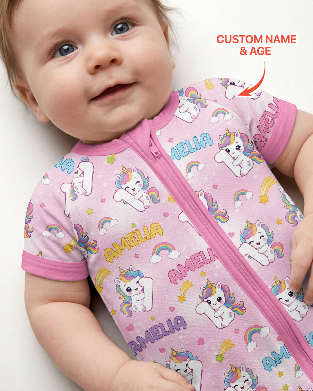 Custom Name Kawaii Unicorn Birthday Bamboo Shorty Zippy