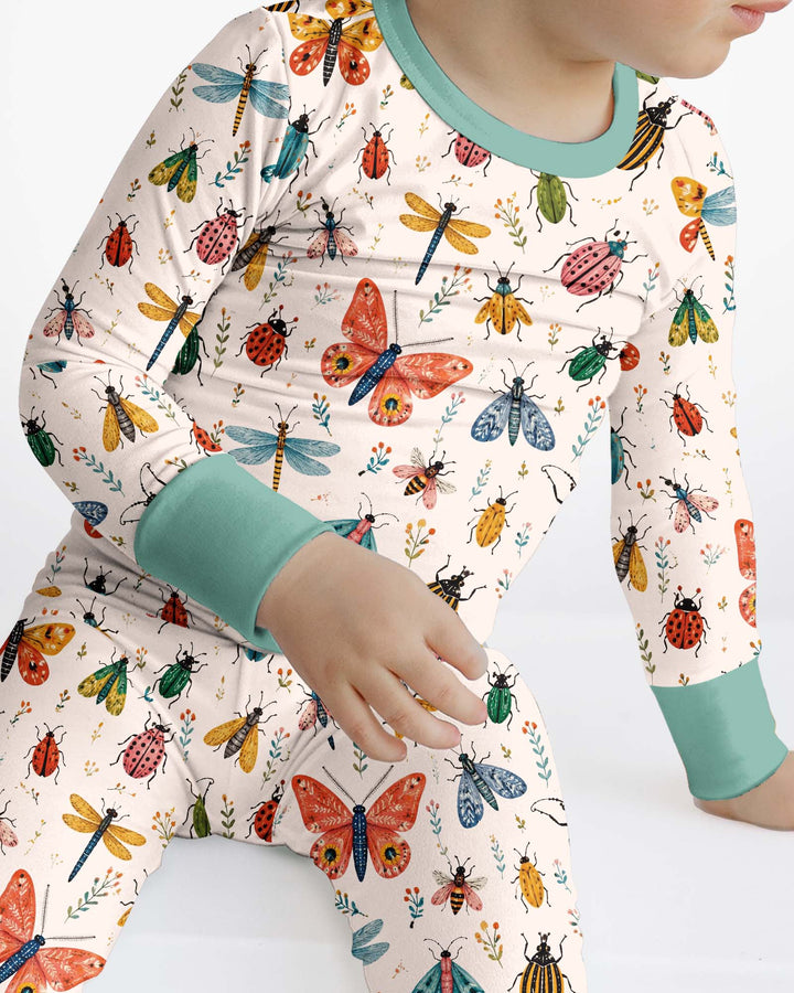 Folk Art Insects Bamboo Two Piece Long Sleeve Pajama Set