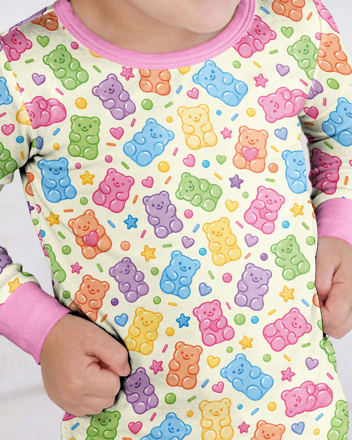 Cute Pastel Colorful Gummy Bears Bamboo Two Piece Long Sleeve Pajama Set