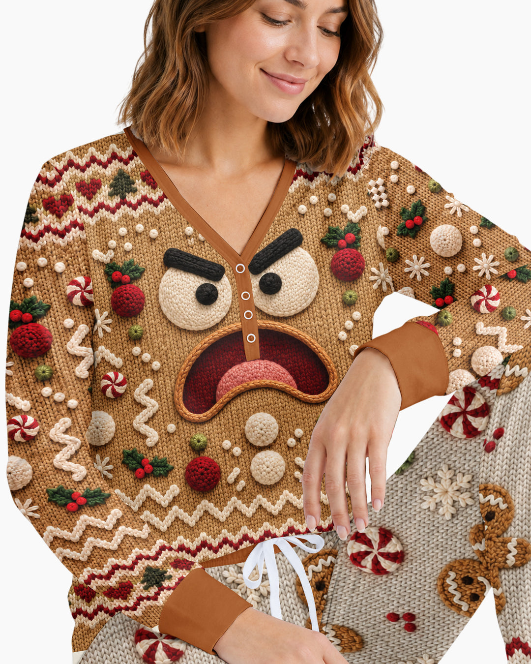 Grumpy Gingerbread Crew Bamboo Women Pajama Set