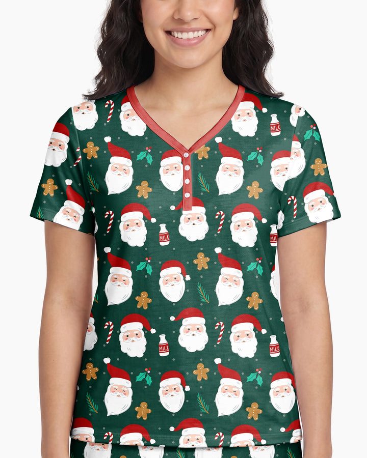 Christmas Sweet Santa Bamboo Women Short Sleeve Short Pajama Set