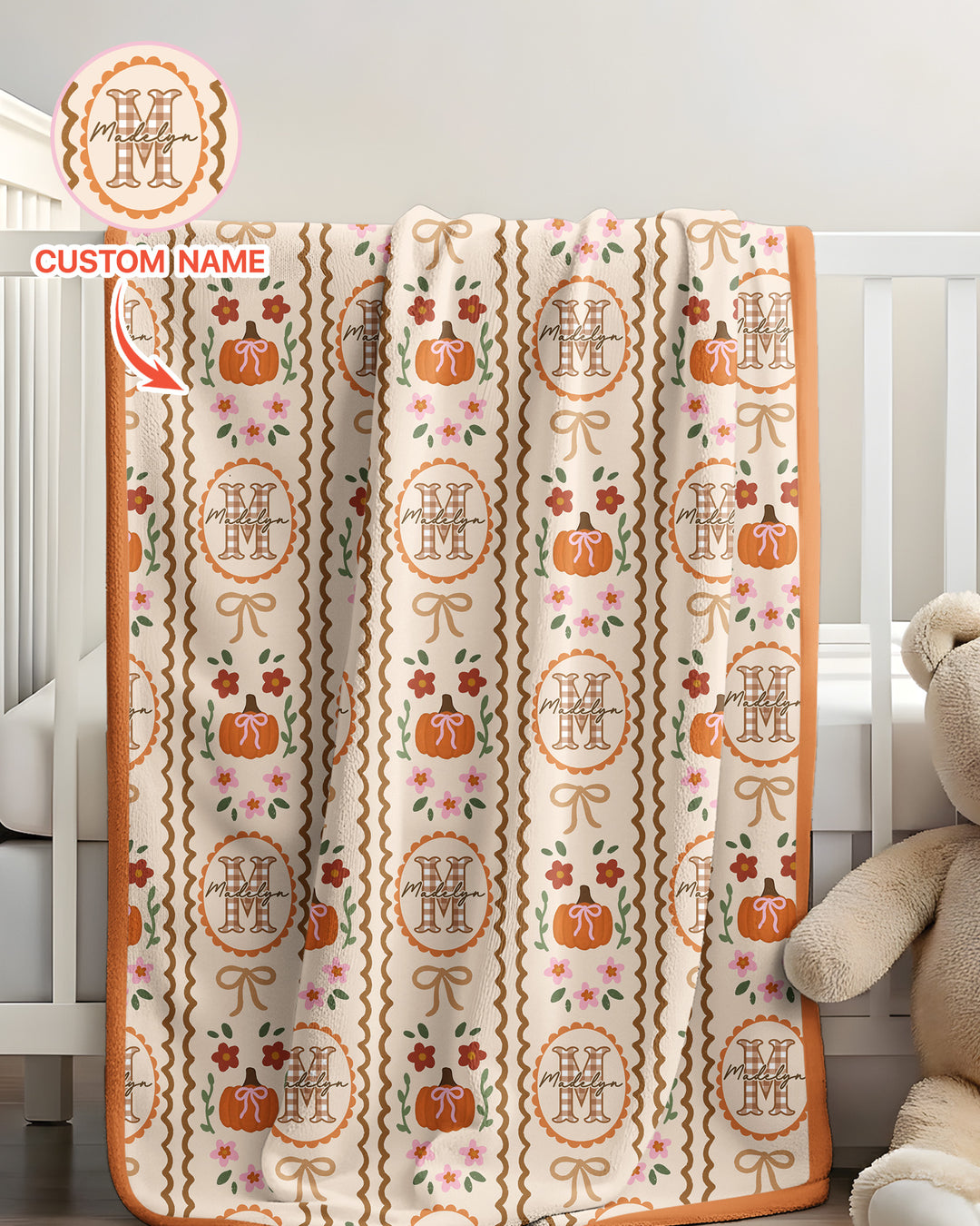 Custom Name Pumpkin Cottage Bamboo Blanket