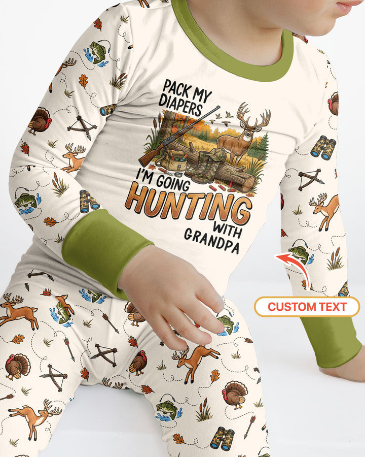 Personalized Pack My Diapers I'm Going Hunting Bamboo Two Piece Long Sleeve Pajama Set