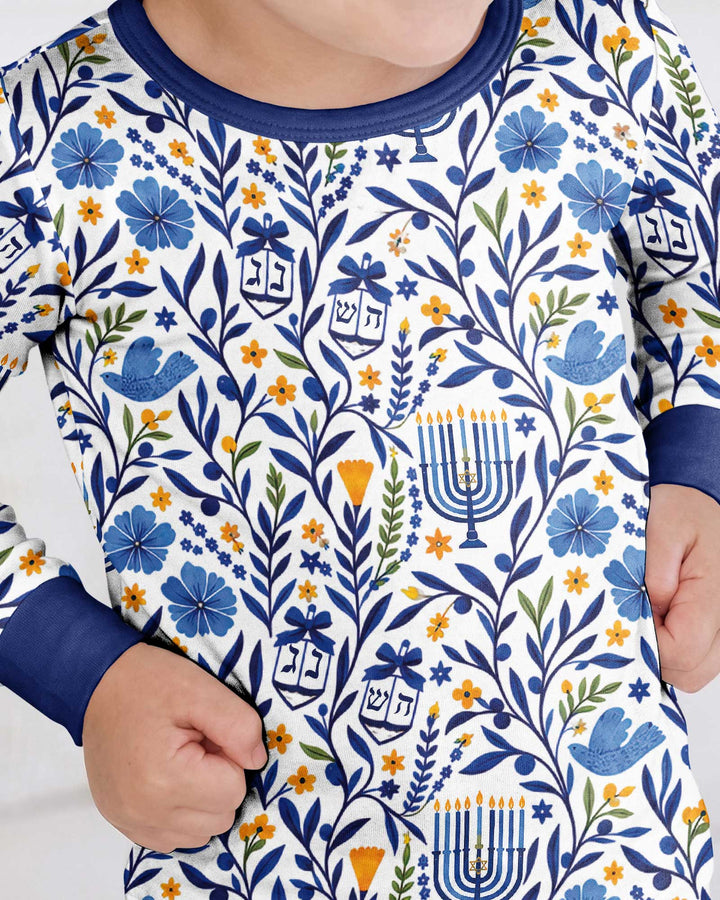 Hanukkah Toile Bamboo Two Piece Long Sleeve Pajama Set