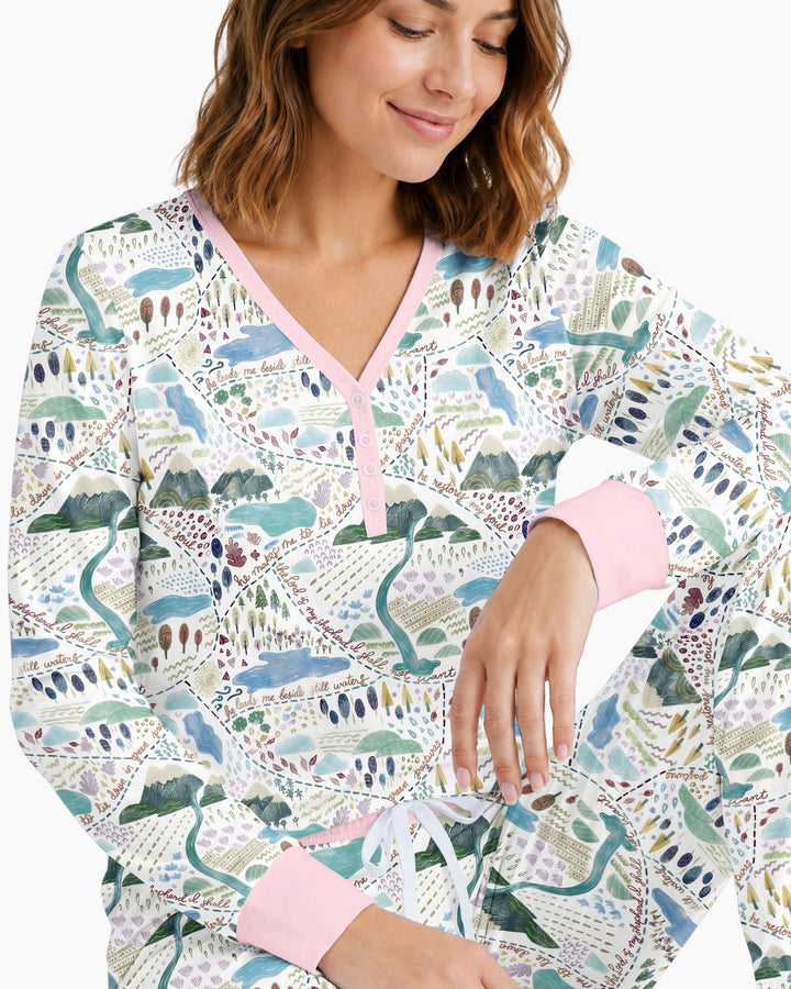 Whimsical Psalms 23 Map Bamboo Women Pajama Set