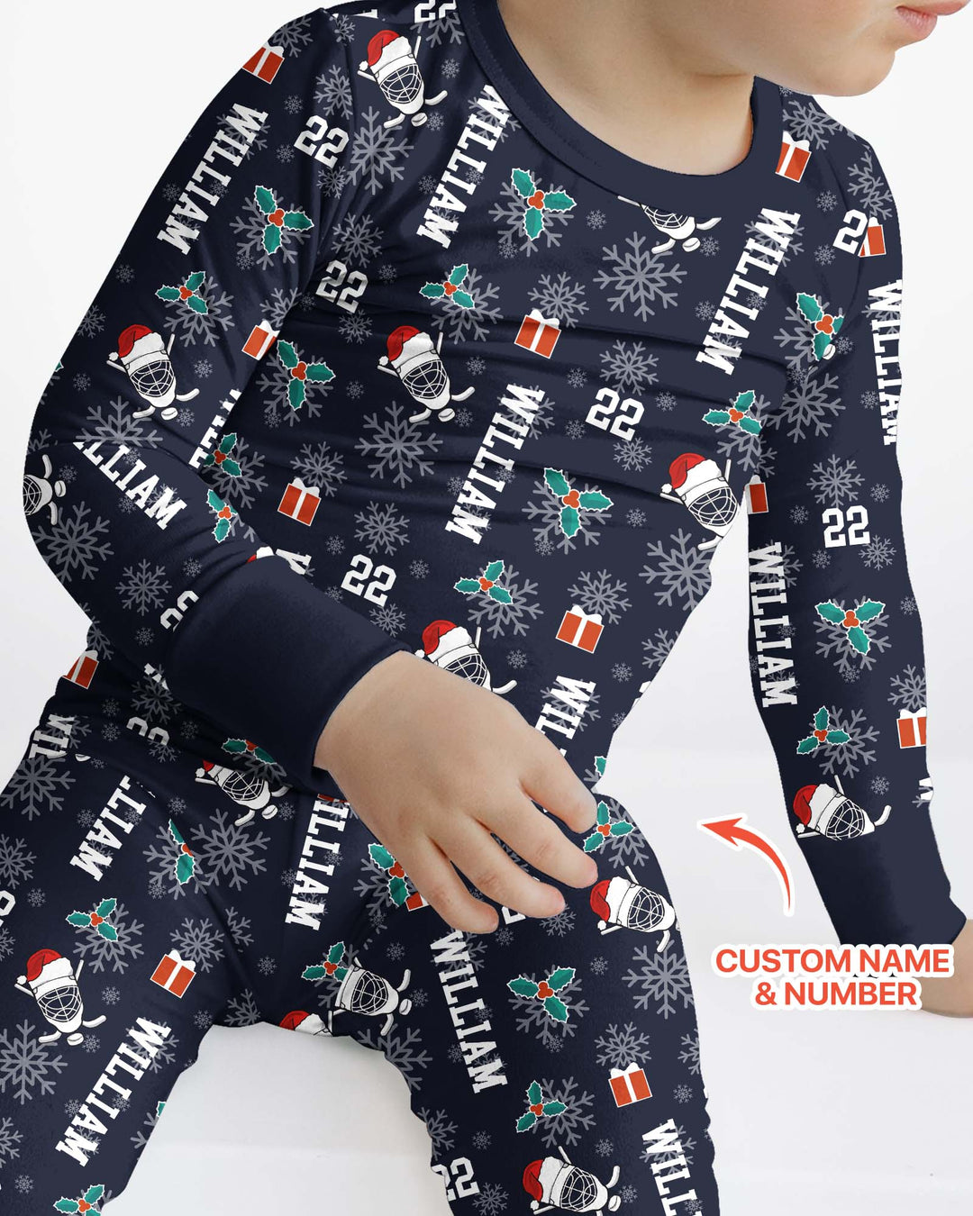 Custom Name Hockey Holiday Bamboo Two Piece Long Sleeve Pajama Set