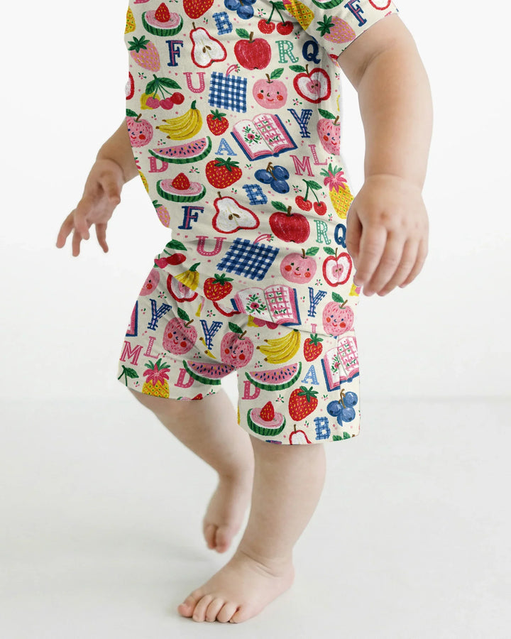Back To School Fruit Alphabet Bamboo Two Piece Short Sleeve Shorts Pajama Set