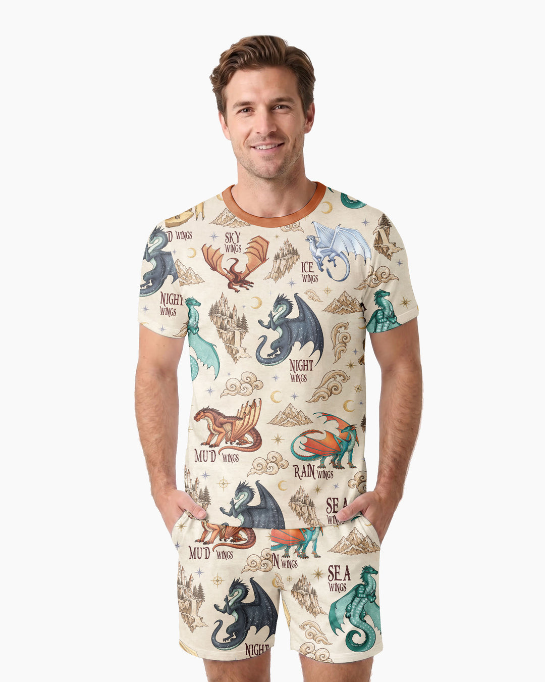Elemental Dragons Bamboo Men Short Sleeve Short Pajama Set