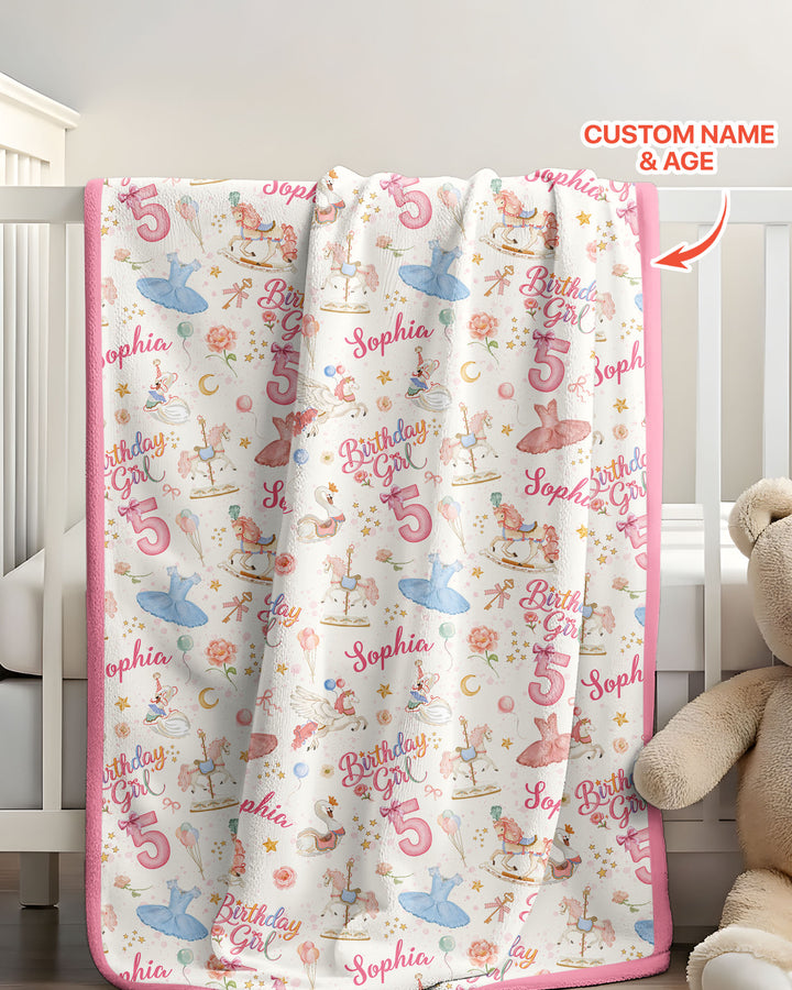 Ballerina Birthday Girl Custom Name & Age Bamboo Blanket