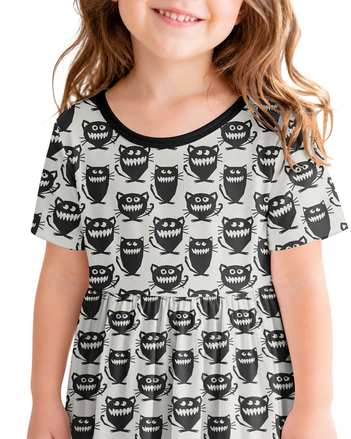 Halloween Monster Cats Bamboo Twirl Dress