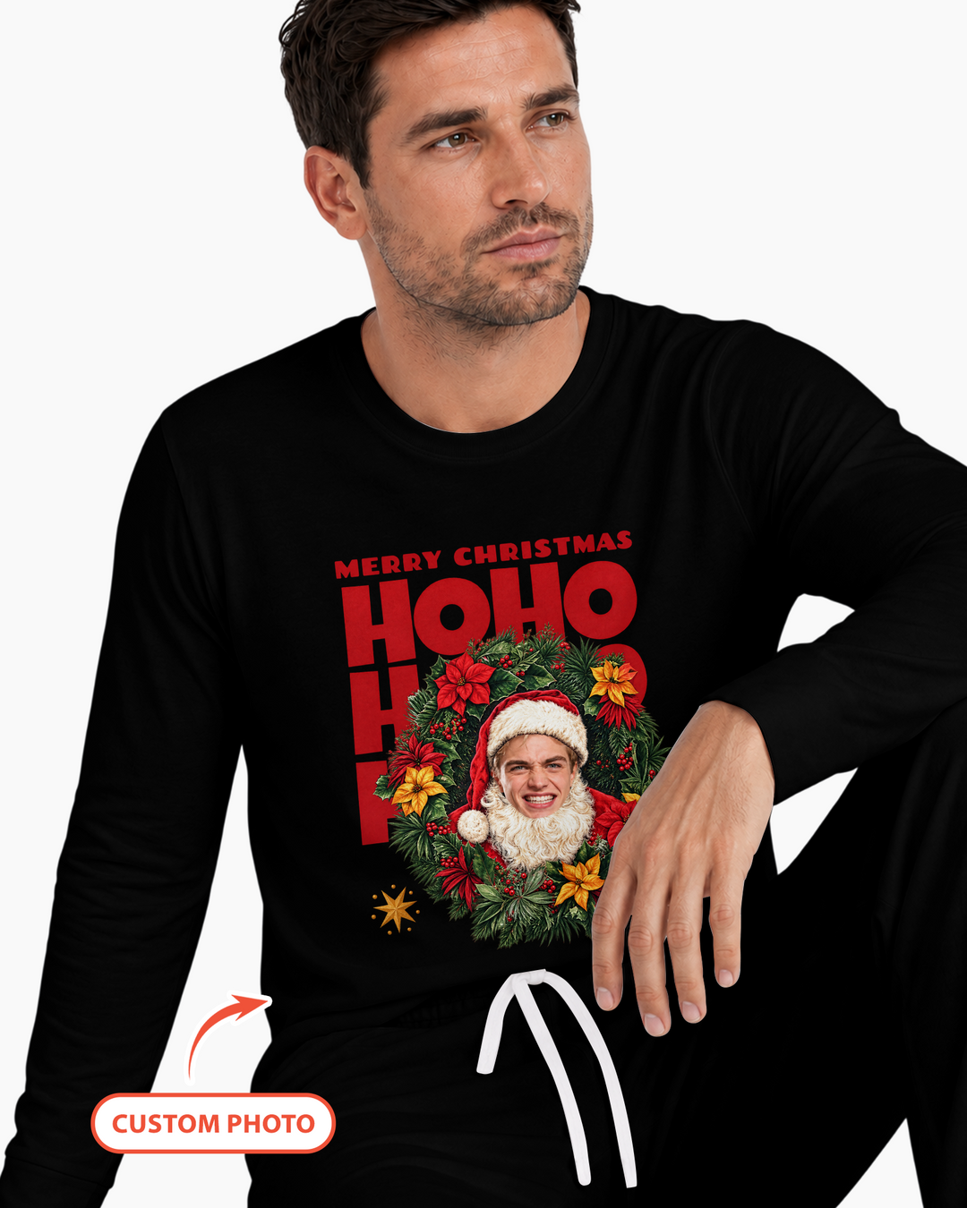 Personalized Photo Christmas Santa Bamboo Men's Pajama Set