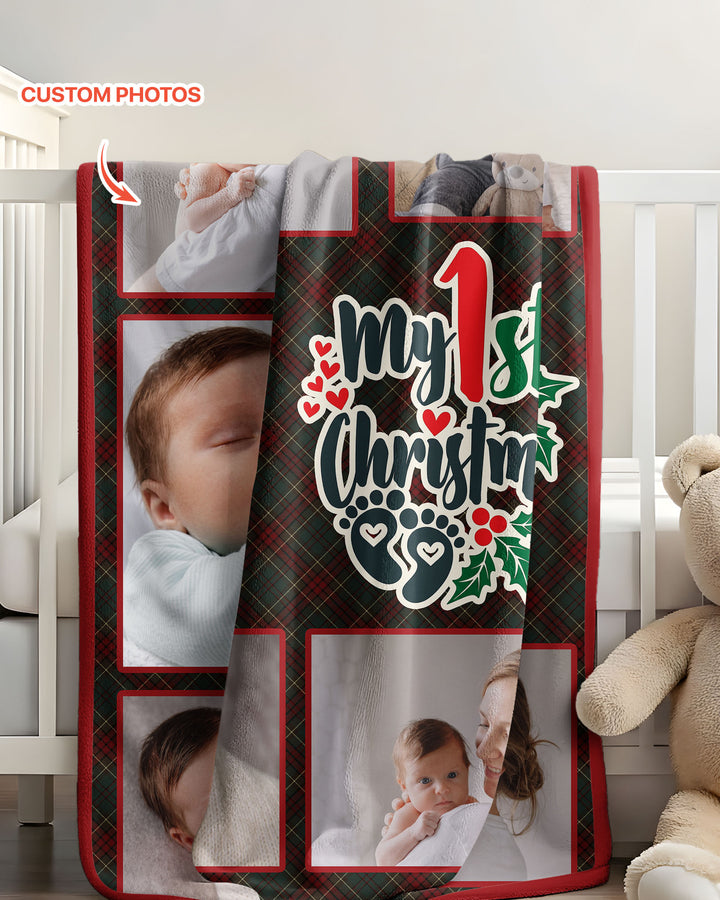 Custom Photo Collage My 1st Christmas Bamboo Blanket