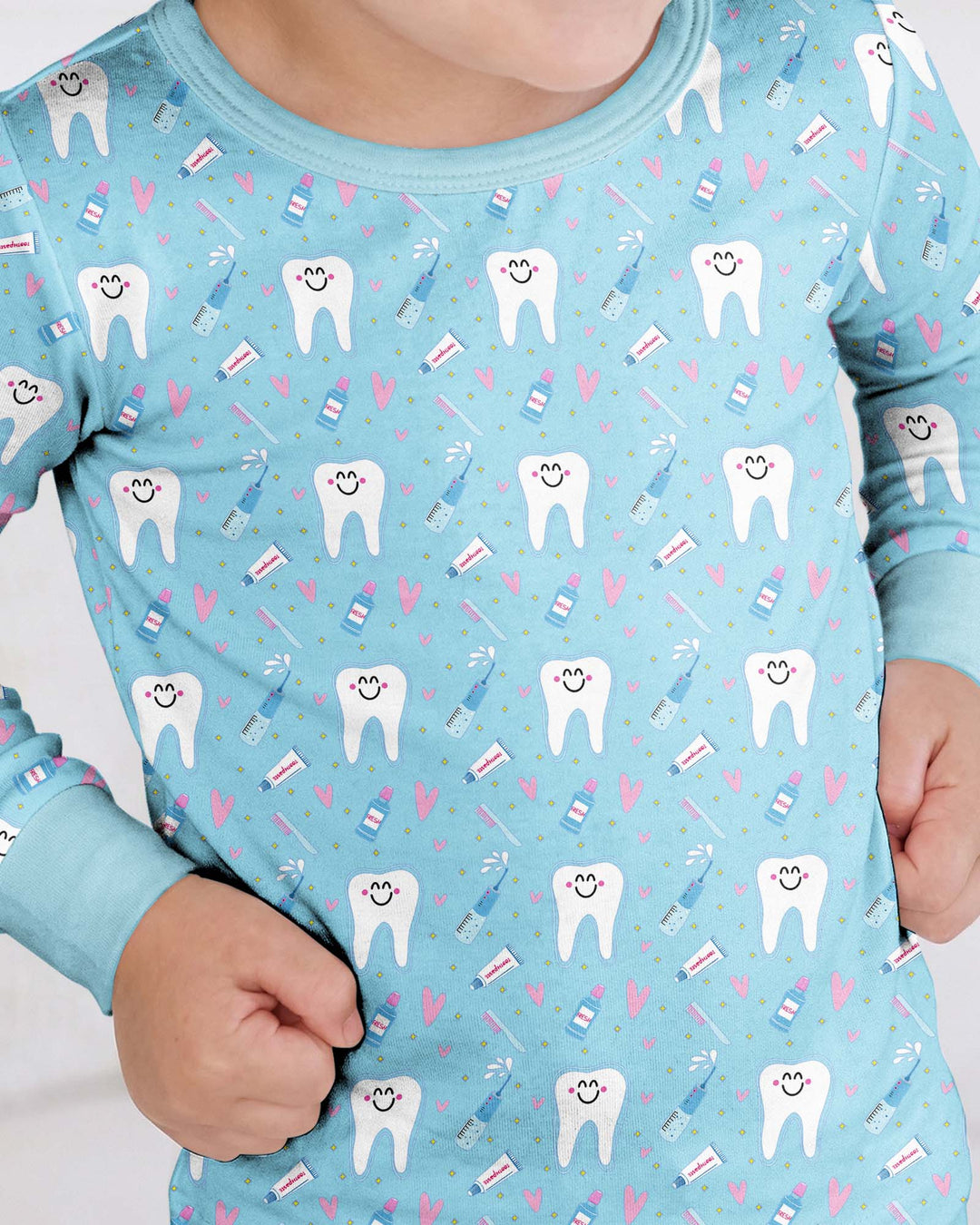 Brushing Teeth Blue Bamboo Two Piece Long Sleeve Pajama Set