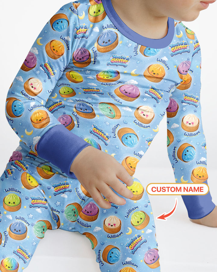 Custom Name You're A Glitter Dumpling Boy Bamboo Two Piece Long Sleeve Pajama Set