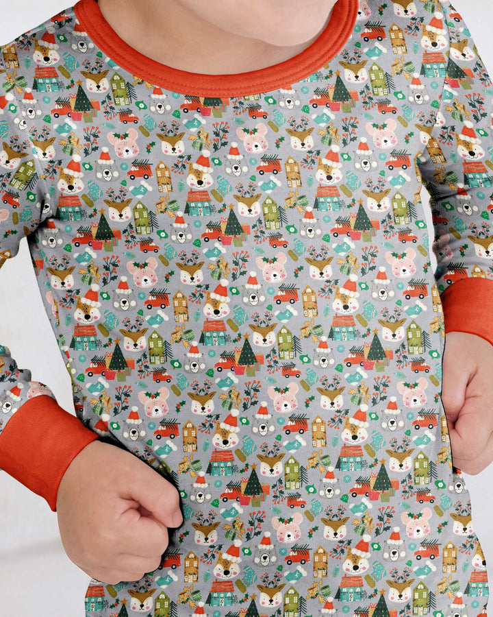 Christmas Woodland Deer Fox Bear Bamboo Two Piece Long Sleeve Pajama Set