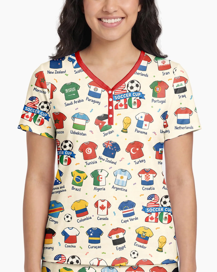 2026 Soccer World Jersey Flag Family Matching Bamboo Women Short Sleeve Short Pajama Set
