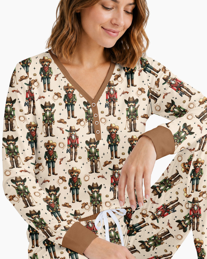 Western Christmas Cowboy Nutcracker Bamboo Women Pajama Set