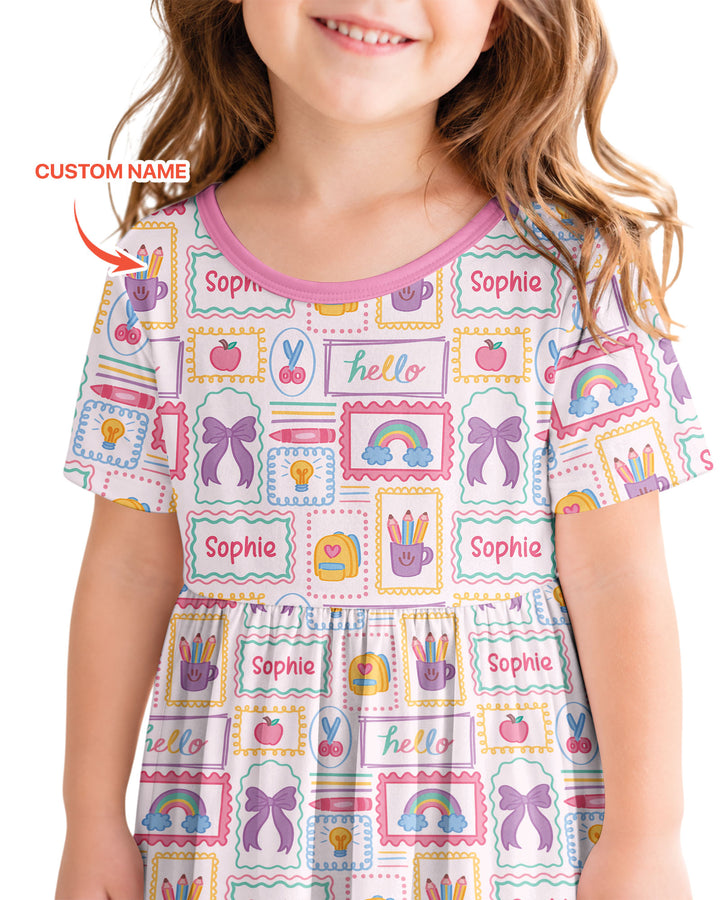 Custom Name Hello School Bamboo Twirl Dress