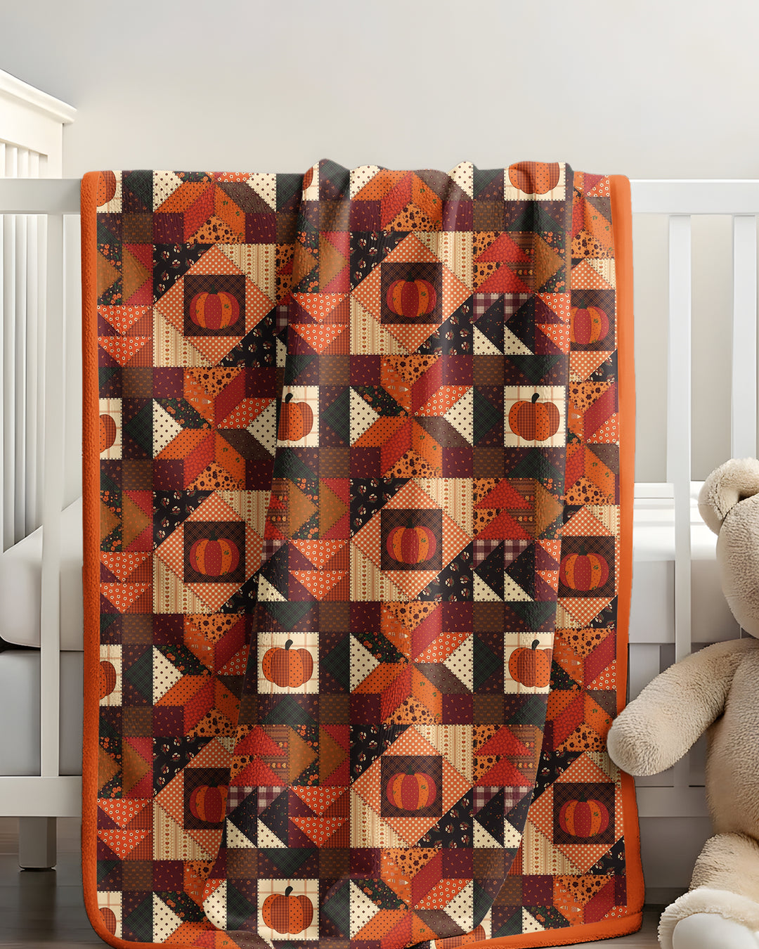 Vintage Pumpkin Patchwork Fall Bamboo Blanket