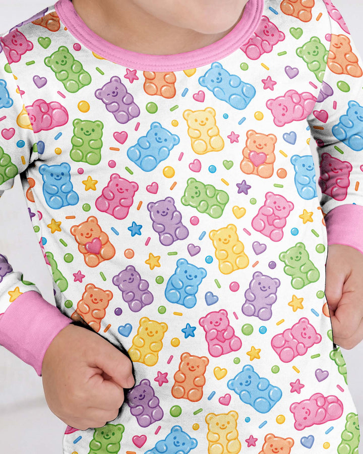 Cute Pastel Colorful Gummy Bears Bamboo Two Piece Long Sleeve Pajama Set