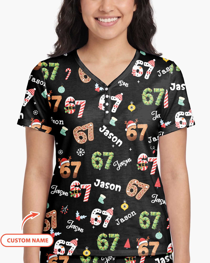 Custom '6 7' Six Seven Christmas Slang Meme Bamboo Women Short Sleeve Short Pajama Set