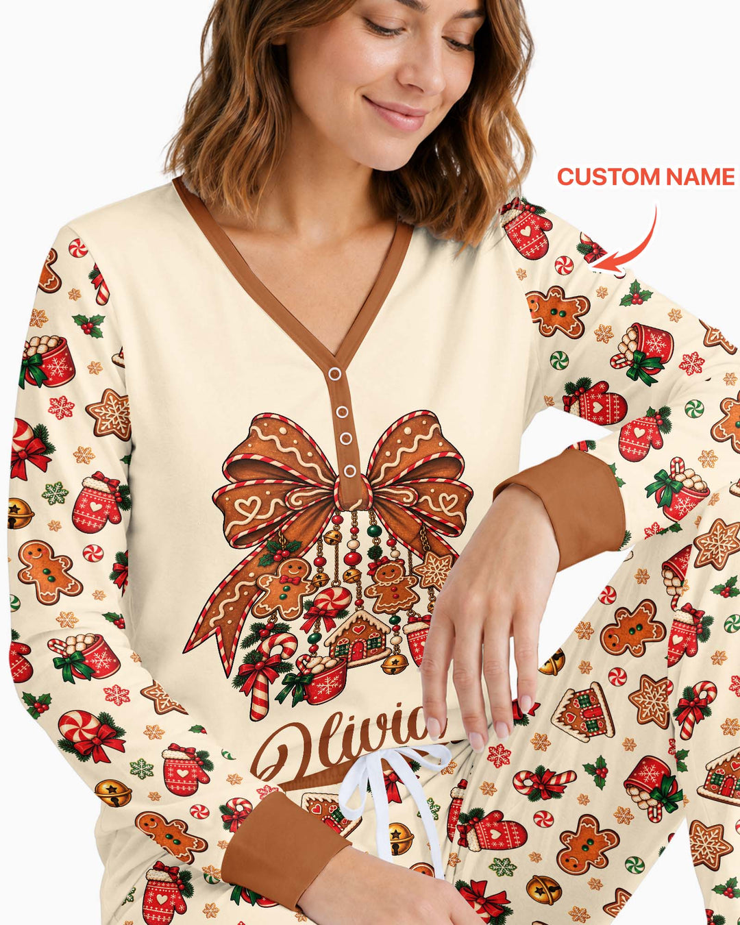 Custom Name Gingerbread The Bow Bamboo Women Pajama Set
