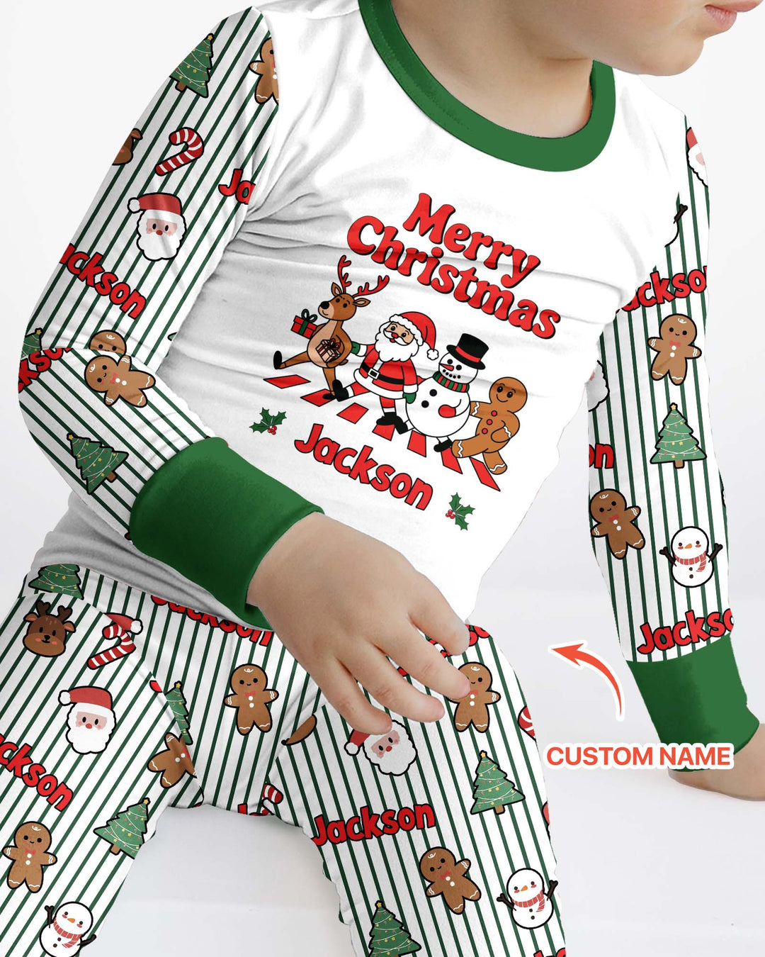 Custom Name Funny Christmas Crossing Bamboo Two Piece Long Sleeve Pajama Set