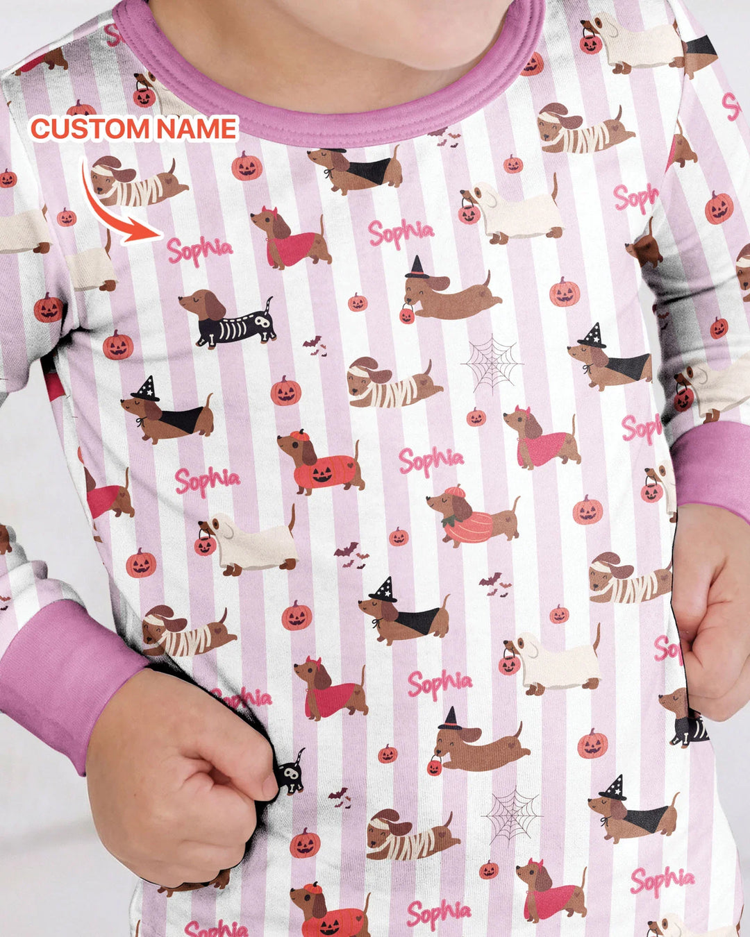 Custom Name Boo Crew Halloween Dachshund  Bamboo Two Piece Long Sleeve Pajama Set