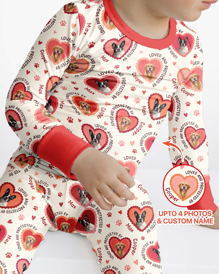 Custom Dogs Photo Loved And Protected By Bamboo Two Piece Long Sleeve Pajama Set