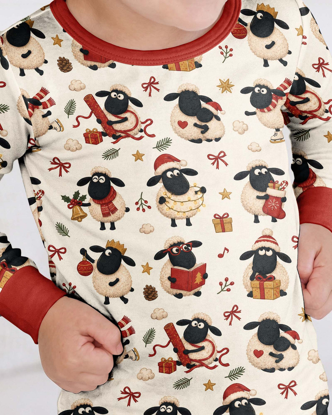 Festive Holiday Sheep Bamboo Two Piece Long Sleeve Pajama Set