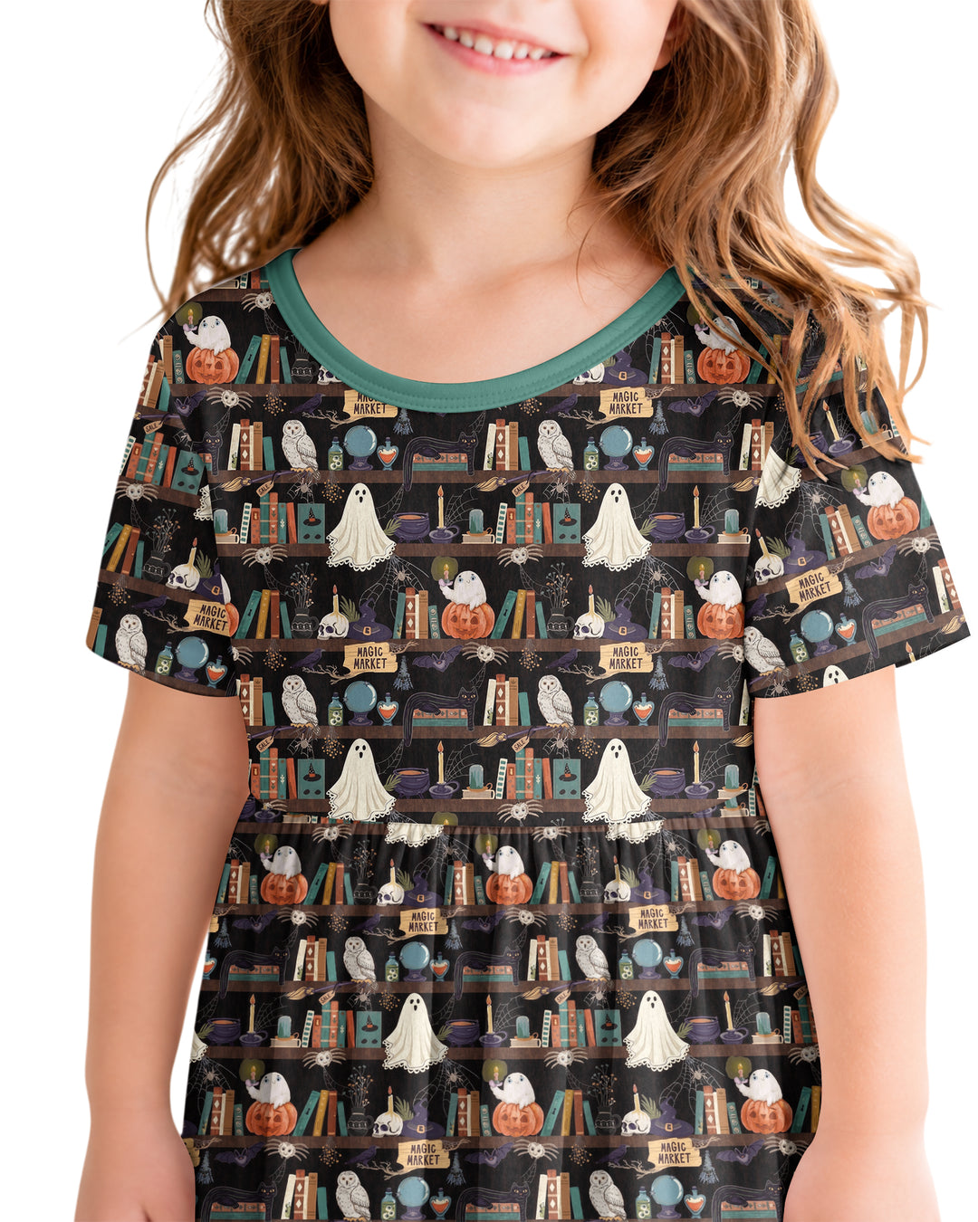 Cute Ghost Witchy Halloween Magic Library Bamboo Twirl Dress