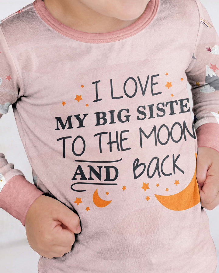 I Love My Big Sister To The Moon And Back Bamboo Two Piece Long Sleeve Pajama Set