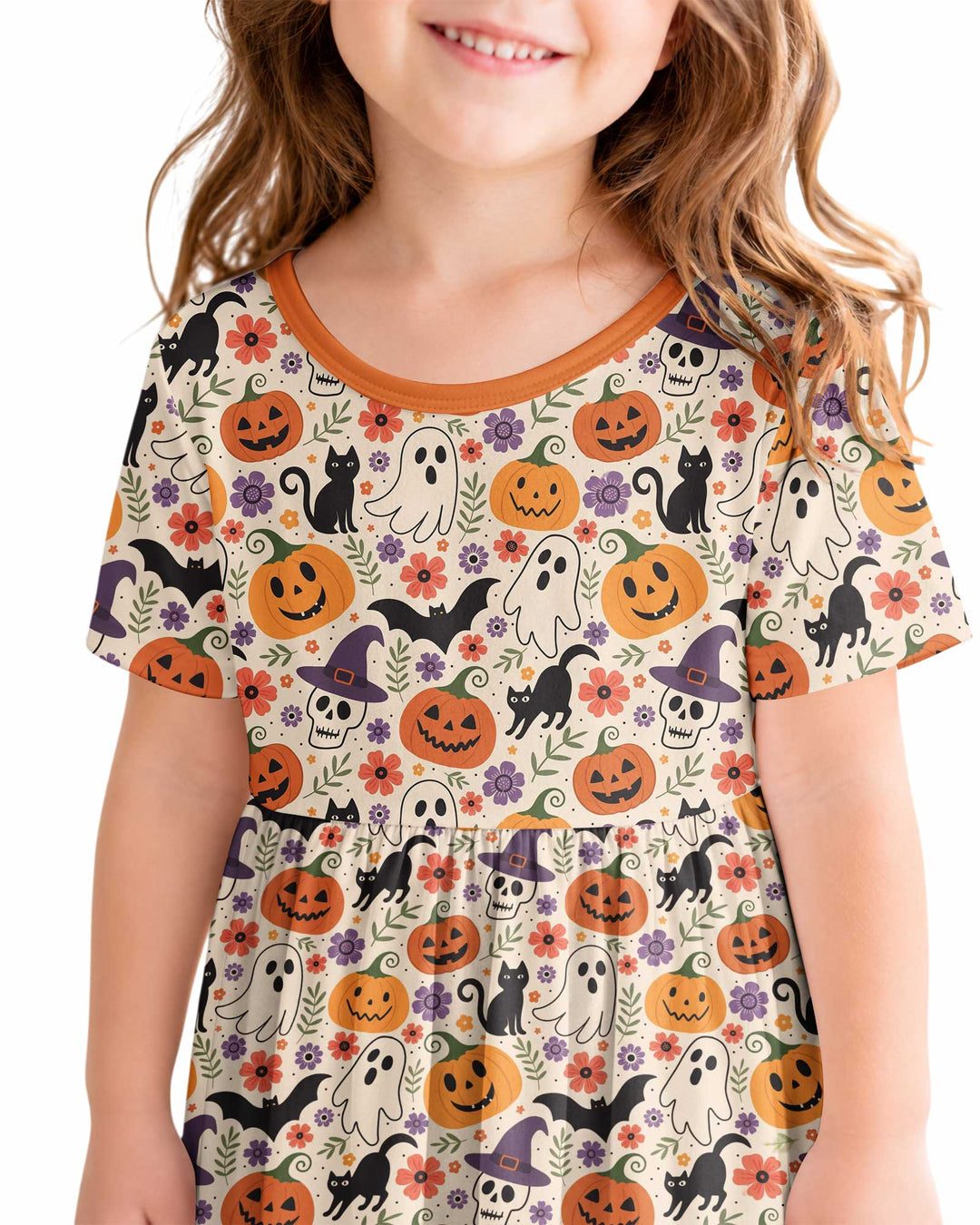 Spooky Halloween Floral Delight Bamboo Twirl Dress