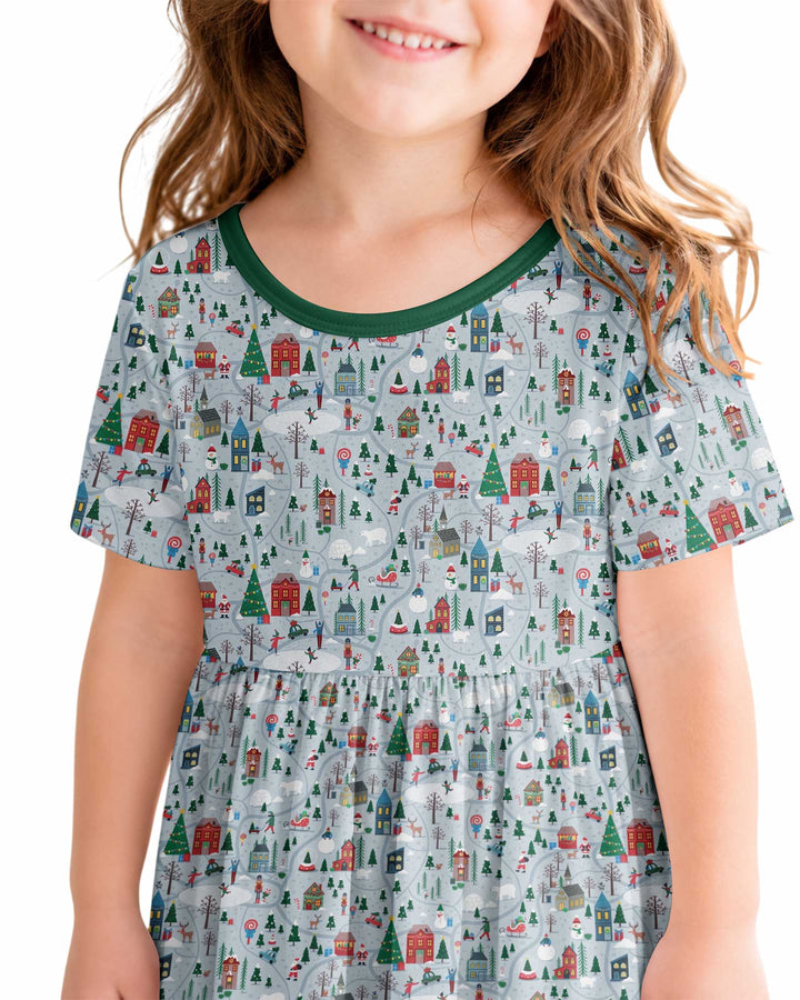 Snowy Christmas Village Map Bamboo Twirl Dress
