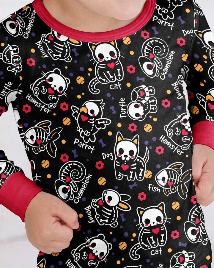 Kawaii Skeleton Pets Bamboo Two Piece Long Sleeve Pajama Set