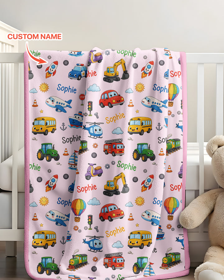 Custom Name Cute Transport Bamboo Blanket