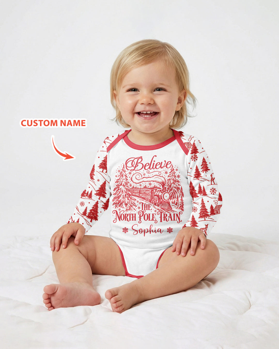 Custom Name North Pole Train Bamboo Bodysuit