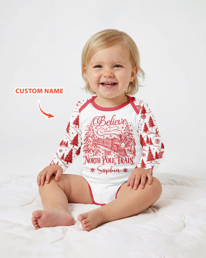 Custom Name North Pole Train Bamboo Bodysuit
