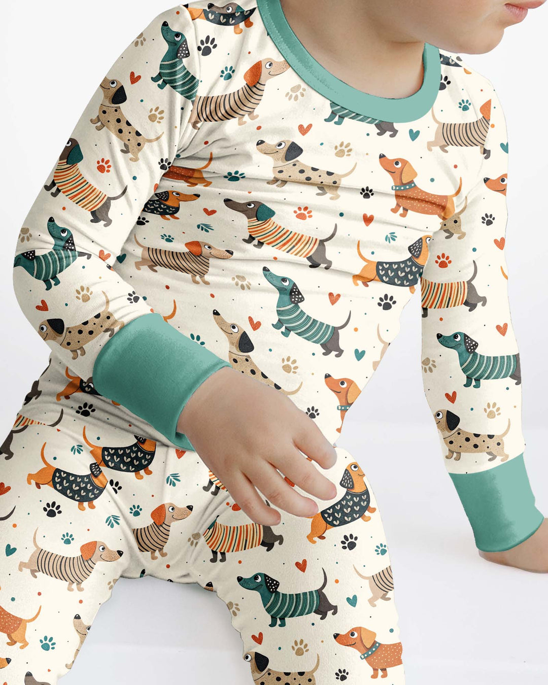 Cartoon Dachshund Bamboo Two Piece Long Sleeve Pajama Set
